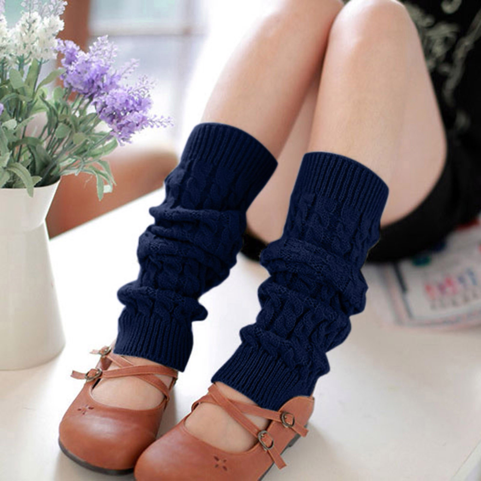 thumbnail image 2 of Calcetines largos de punto de ganchillo para mujer, cálidos para el invierno - Lana suave, mantienen las piernas abrigadas, 42*10 cm, 1 par, 2 of 6